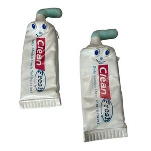 Two Toothpaste Tube-Shaped Pouch in White & Teal